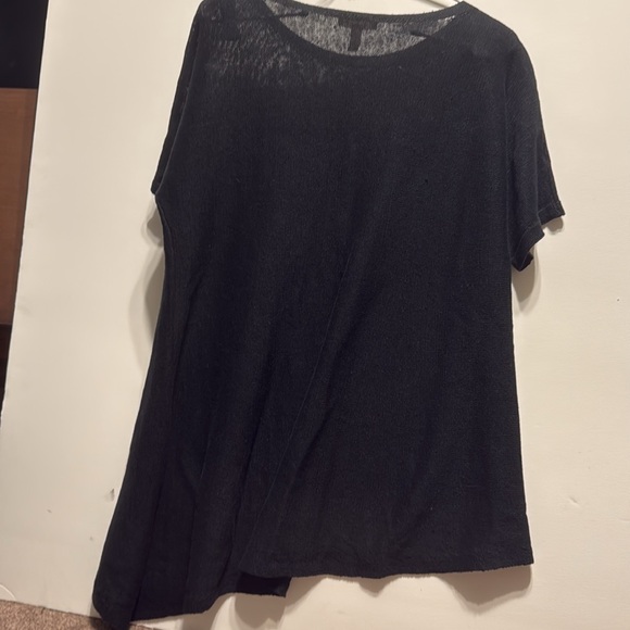 Eileen Fisher BLACK asymmetrical linen top - Picture 2 of 6